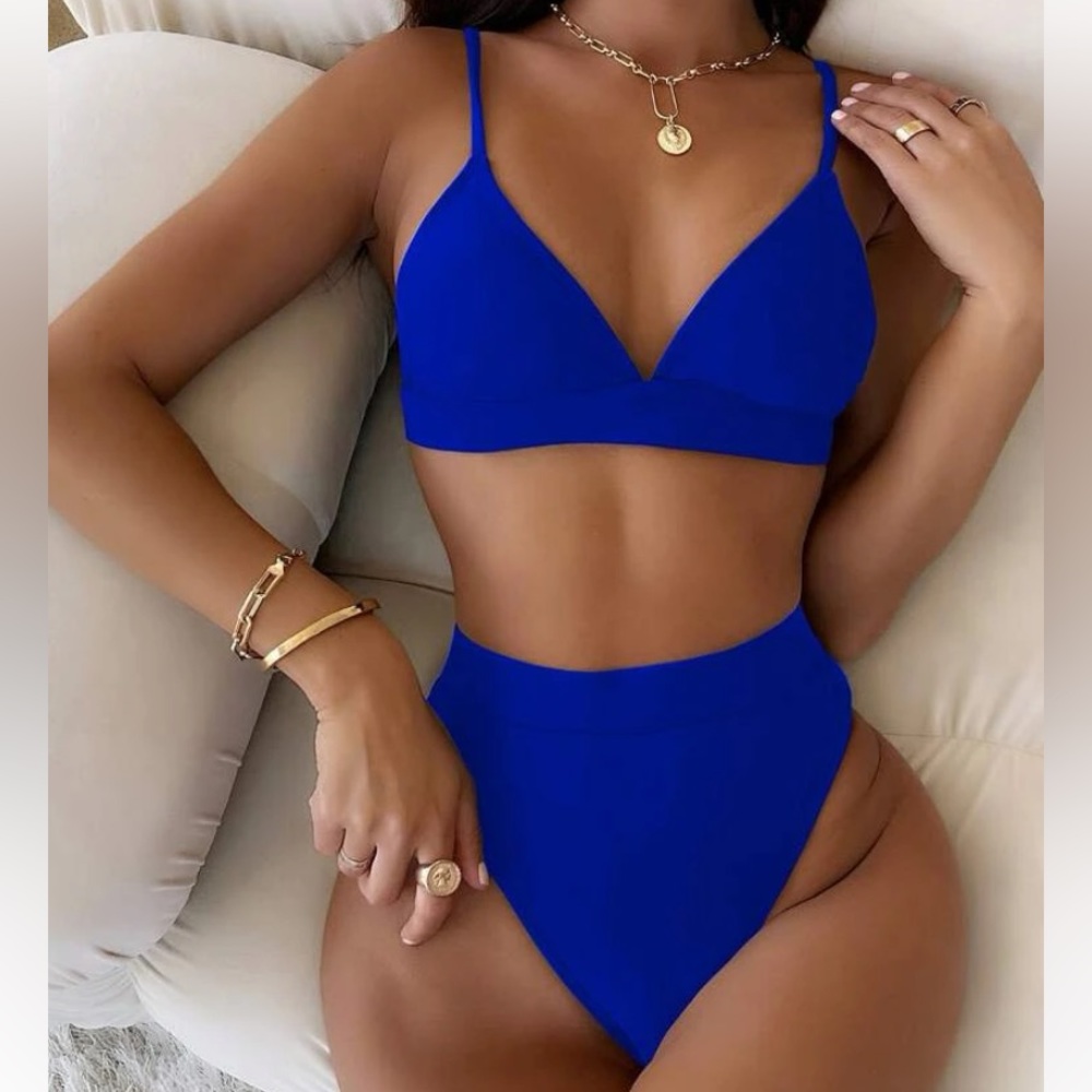 Women’s Royal Blue High Rise Triangle Bikini Medium